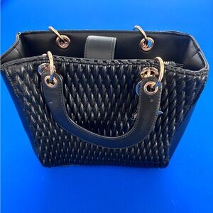 Anne Klein black quilted tote bag with gold details and A K charm . NWT